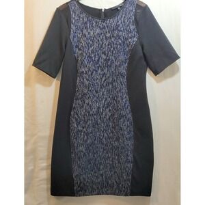 Elie Tahari for DesigNation Blue Black Tweed Panel Sheath Dress Size 14 Night